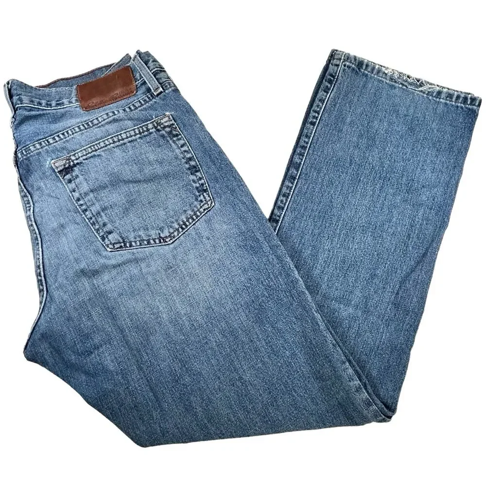 Eddie Bauer Men Jeans Size 33x32 Straight Blue Distressed Hems Classic Denim